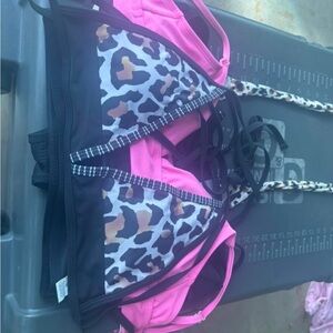 Pink and Leopard Print Bikini Top
